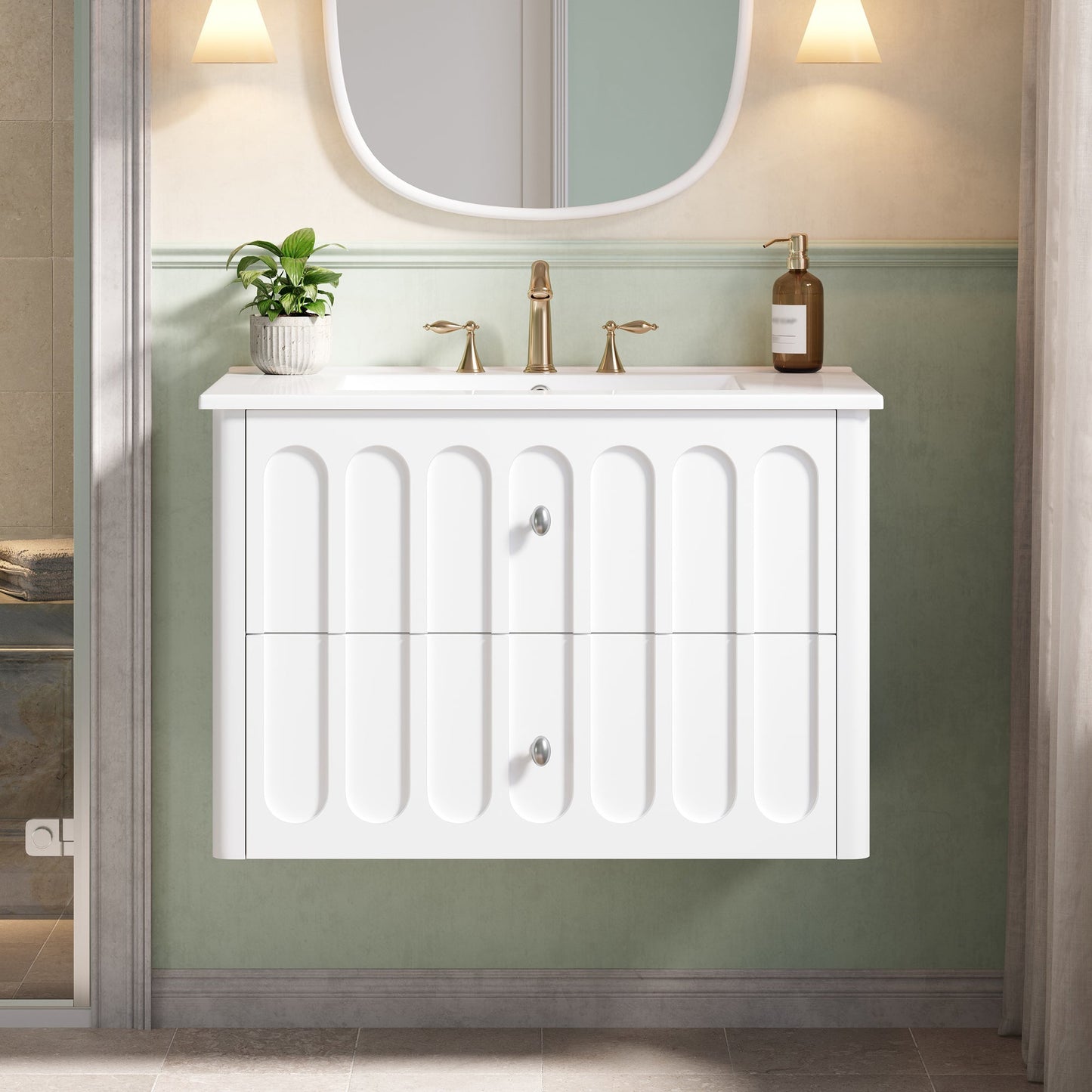 30" Modern Floating Bathroom Vanity with Oval Knobs