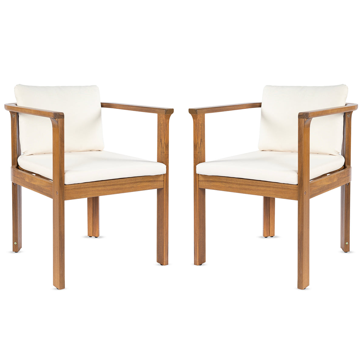 Outdoor Dining Chair Set of 2 with Curved Acacia Wood Arms