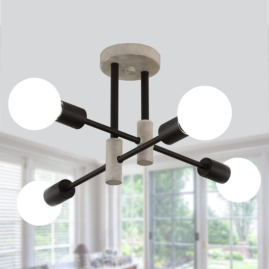 Oak And Black Farmhouse 4 Light Sputnik Chandelier