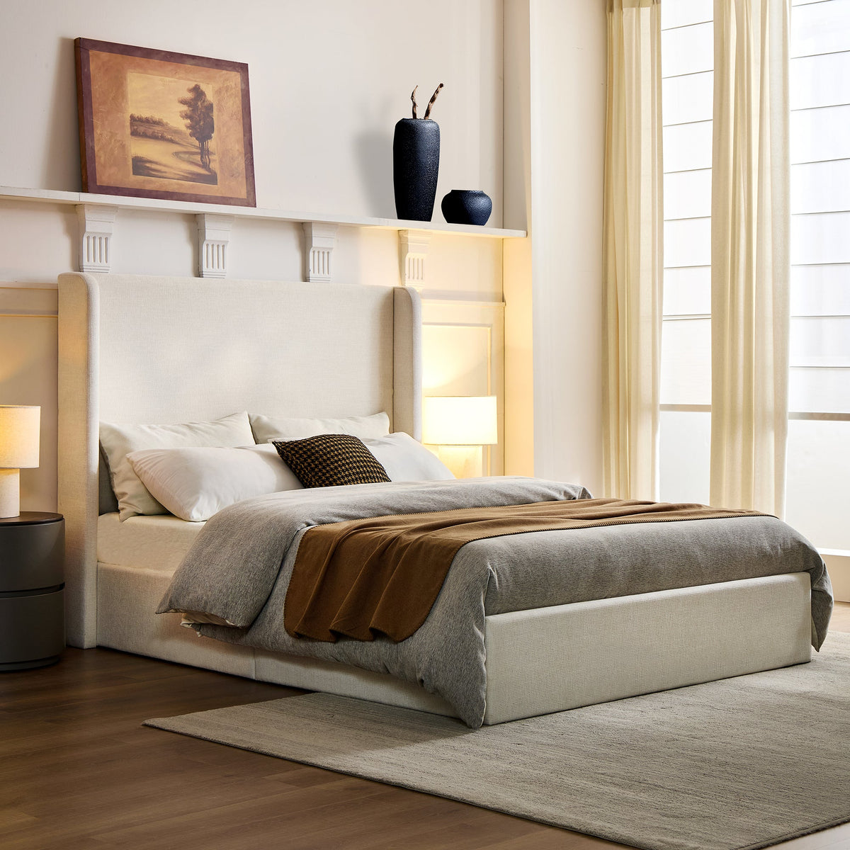 Carmen Upholstered Wingback Bed