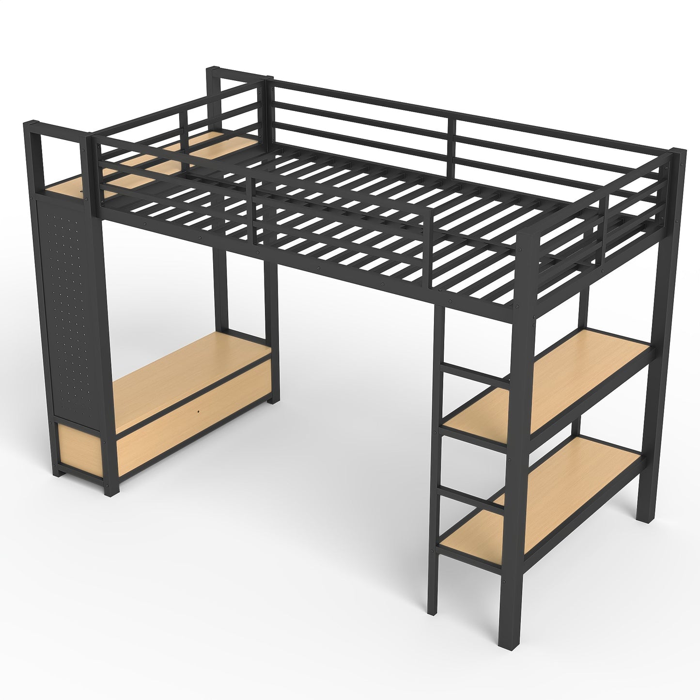 Twin XL Loft Bed Frame with Wardrobe, Metal Loft Bed