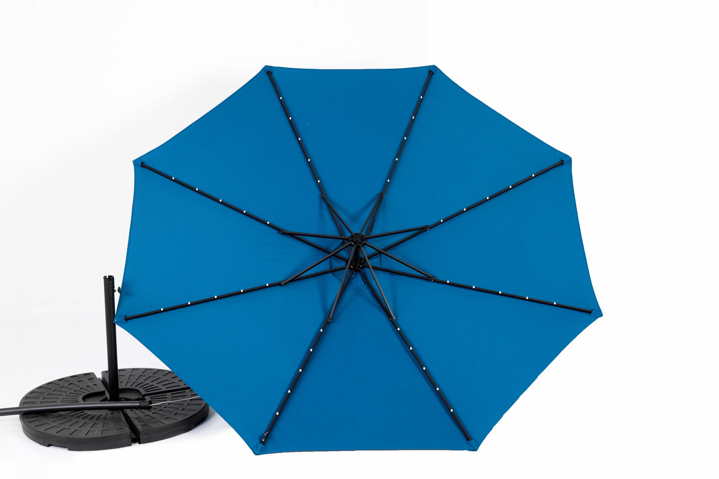 10ft Solar LED Offset Hanging Market Patio Umbrella in Dark Blue