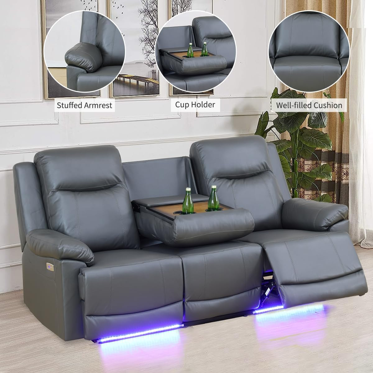 Power Recliner Sofa Set Leather With USB Ports Living Room