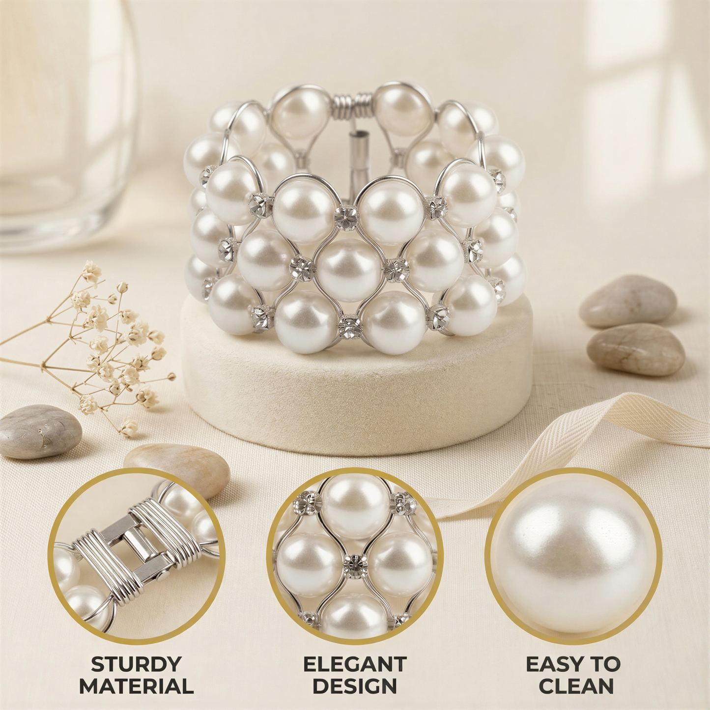 Silver Napkin Rings – Pearl Crystal Design | Elegant Table Decoration Rings
