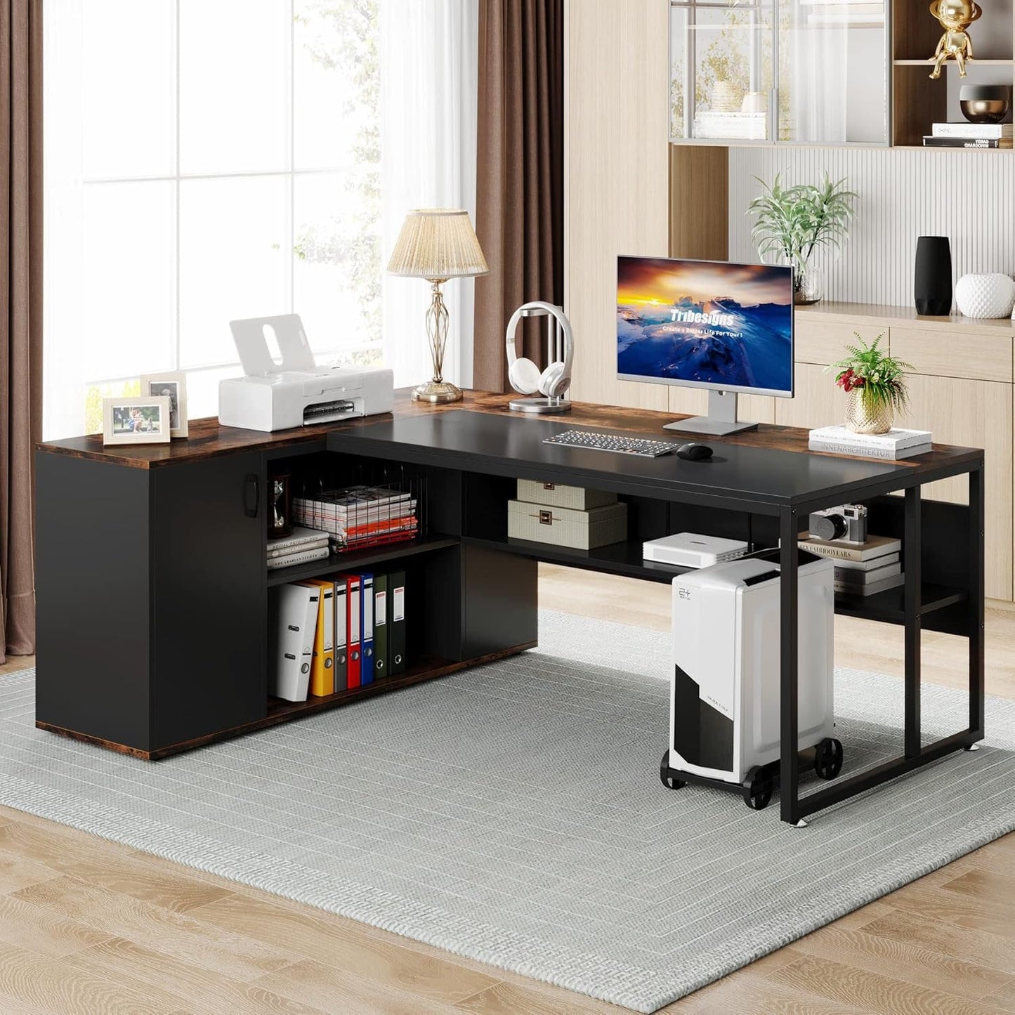 71 Inch L Shaped Executive Desk Brown And Black Office