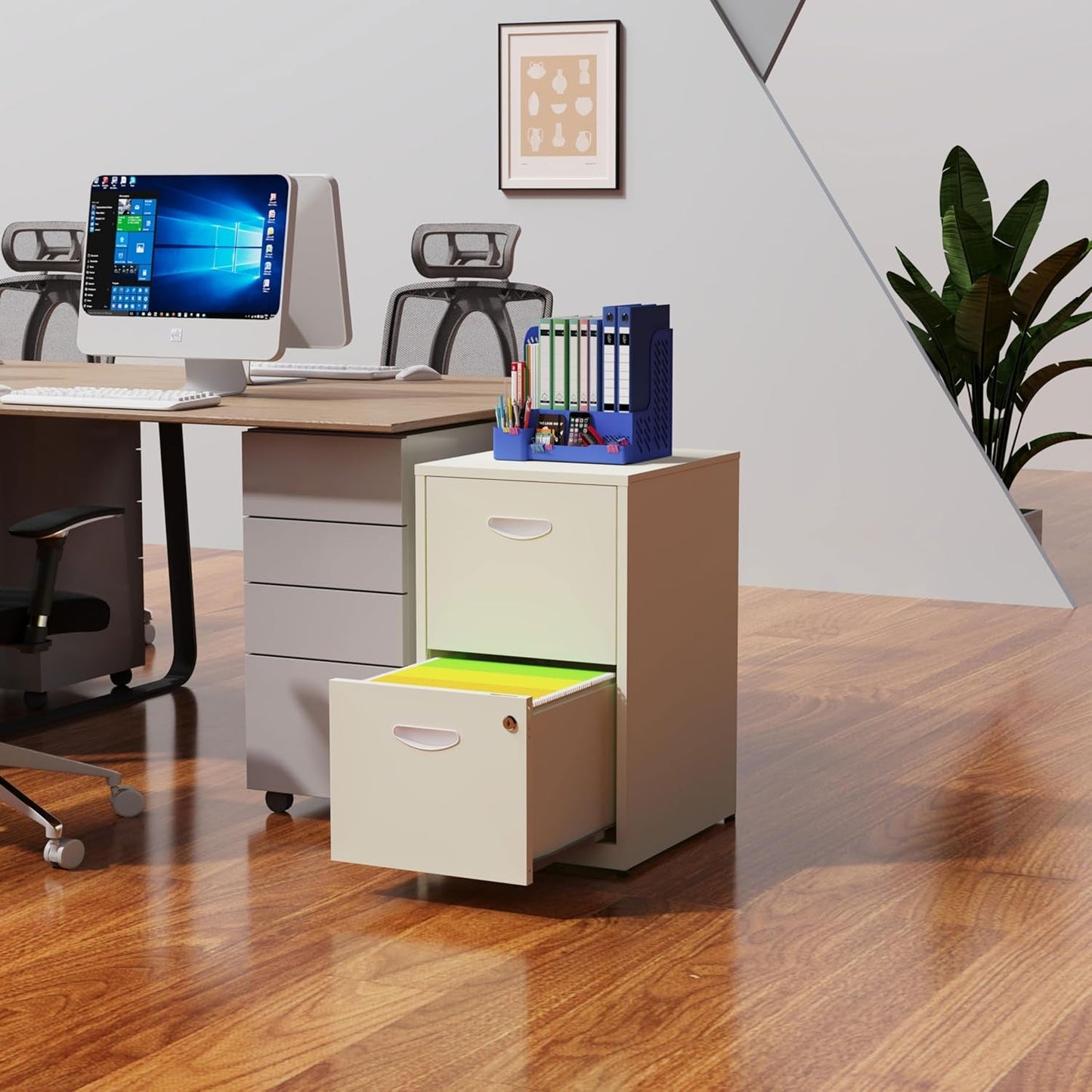 Cream Color 2 Drawer File Cabinet With Lock For Letter Size