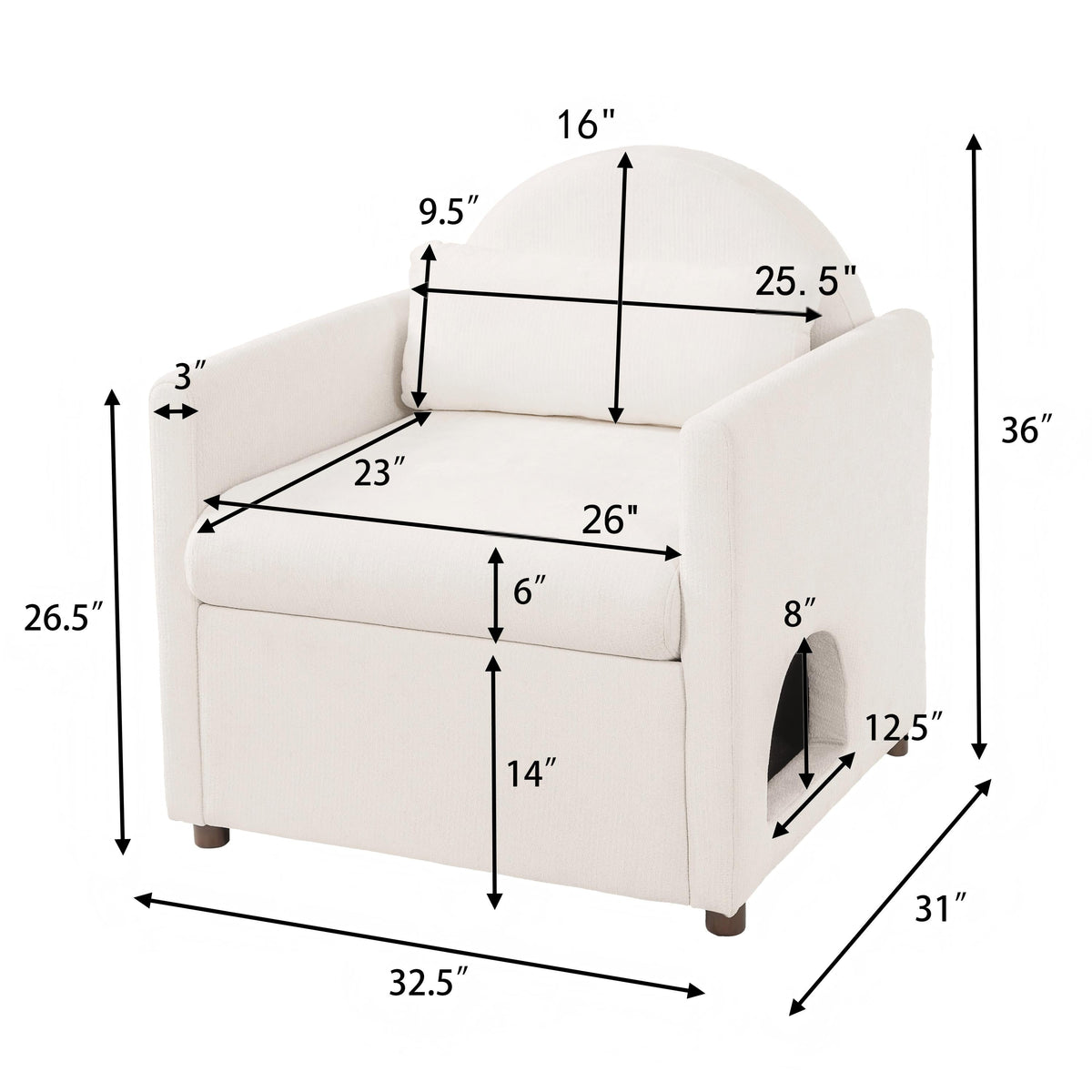 Beige Pet Friendly Accent Chair with Hidden Pet Nook