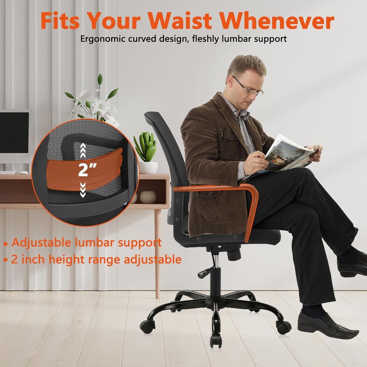 Ergonomic Black Mesh Office Chairs 4 Pack Lumbar Support