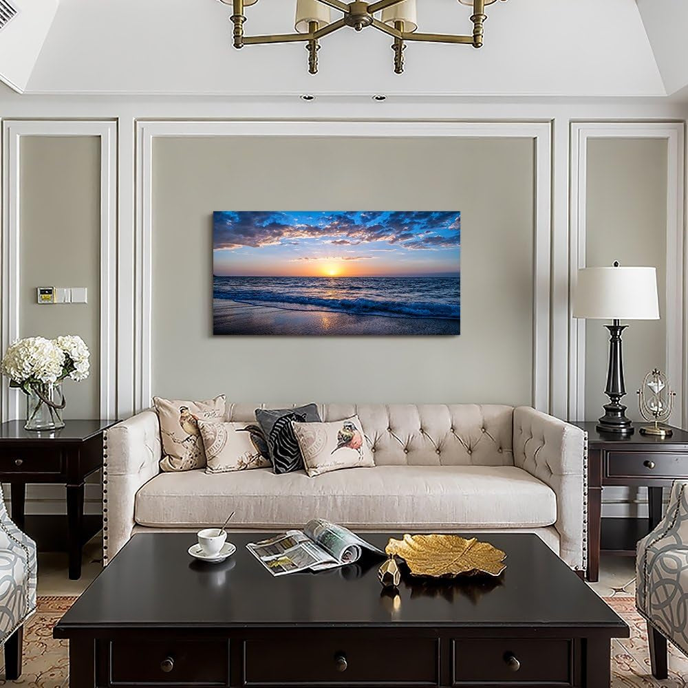 Stunning Moonlit Ocean Landscape Canvas Art - Perfect for Bedroom & Living Room Decor (24x48 Inch)