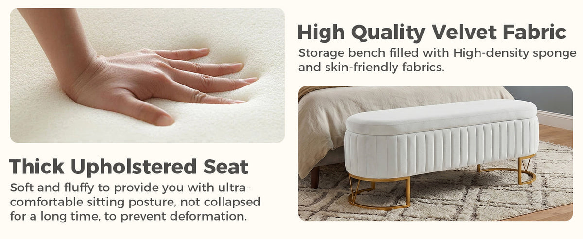 Storage Bench - Velvet Oval Upholstered Design