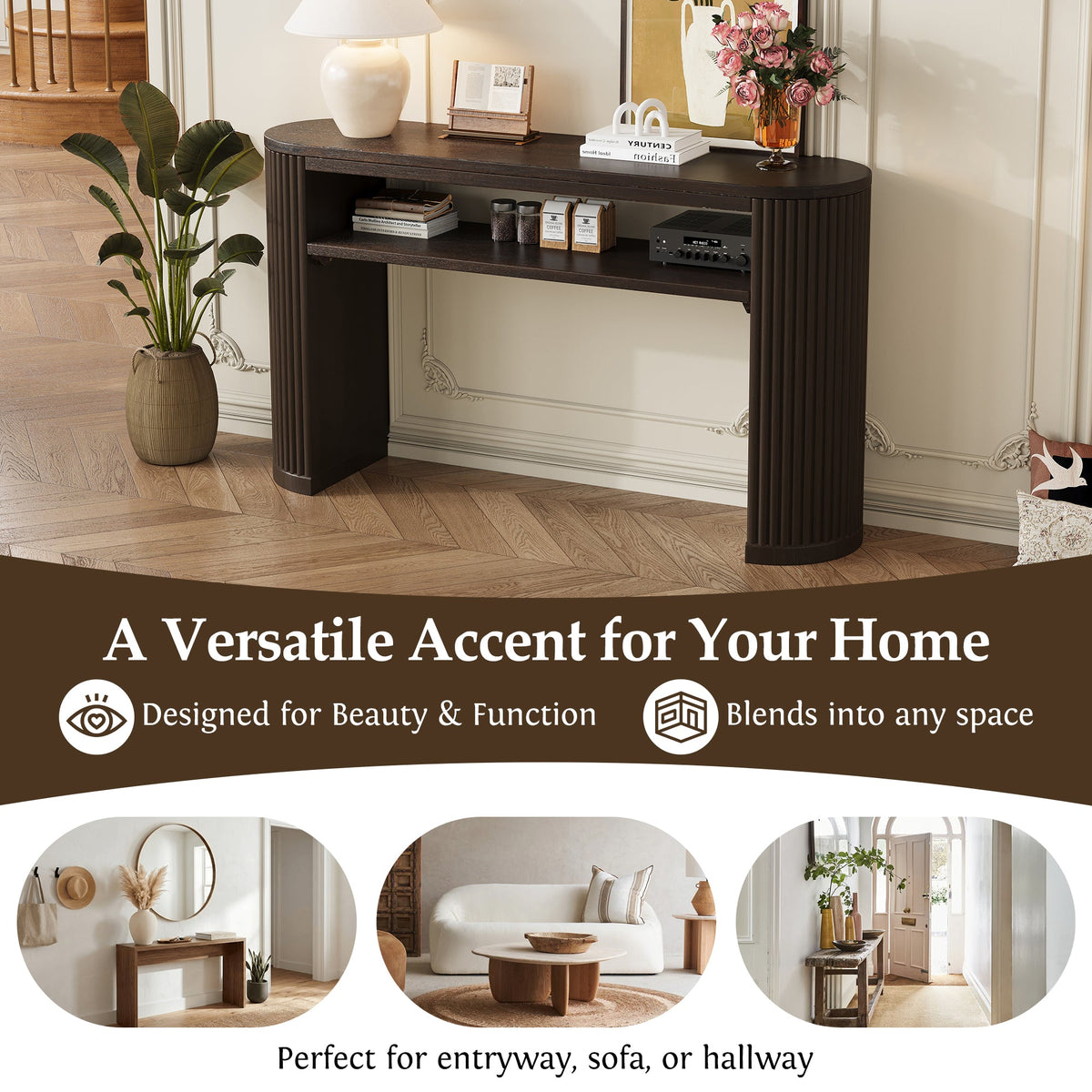 Trexm Rustic Console Table with Fluted Legs