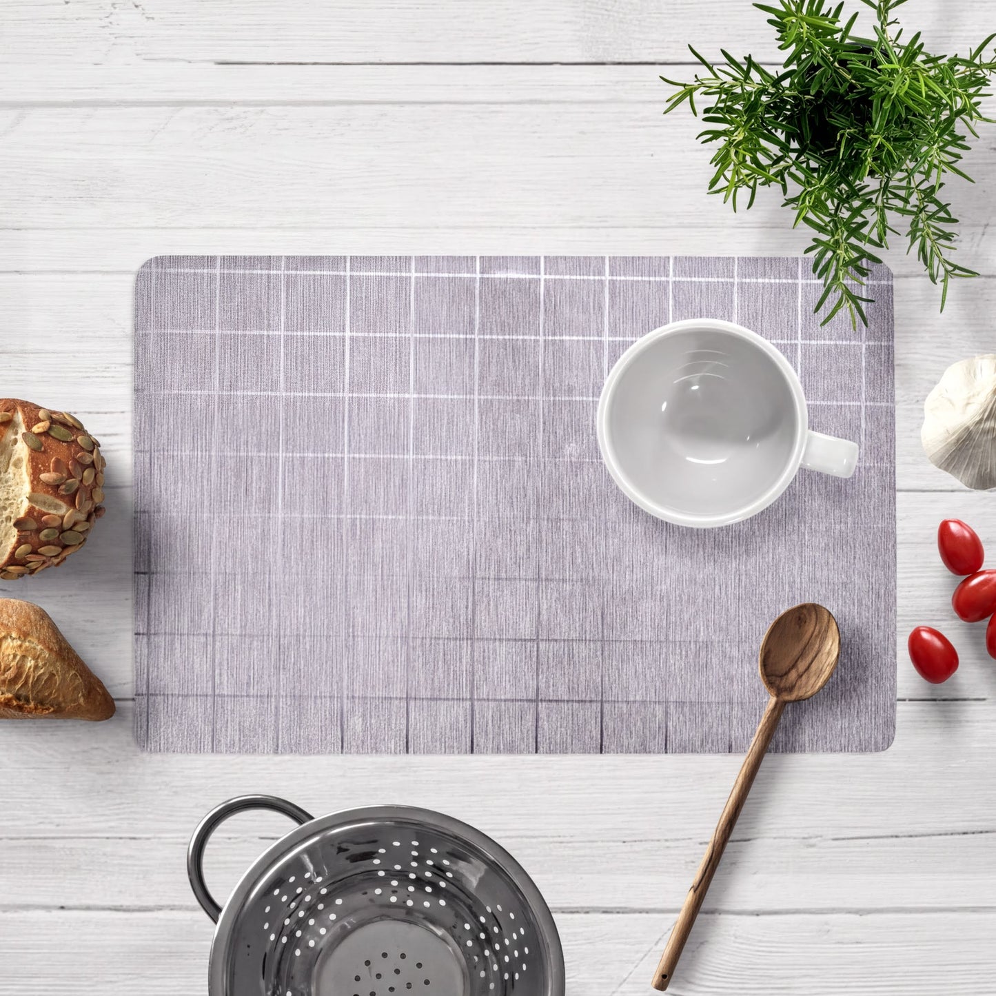 Woven PVC Placemats - Set of 8 Gray Non Slip Heat Resistant Table Mats