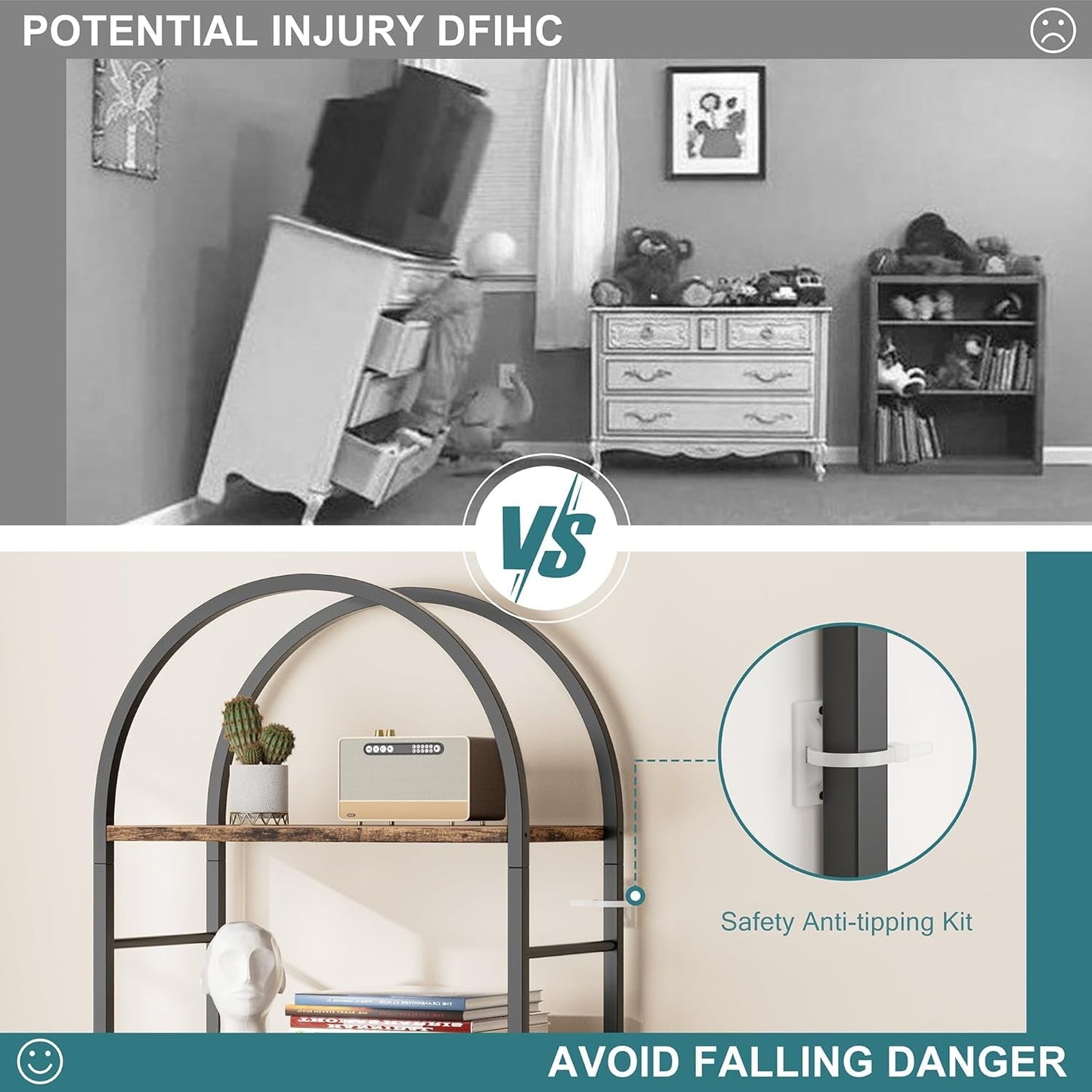 Arched Five Tier Bookshelf Rustic Brown Storage Unit