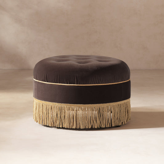 Yolanda 24" Round Upholstered Accent Ottoman Deep Brown Performance Velvet