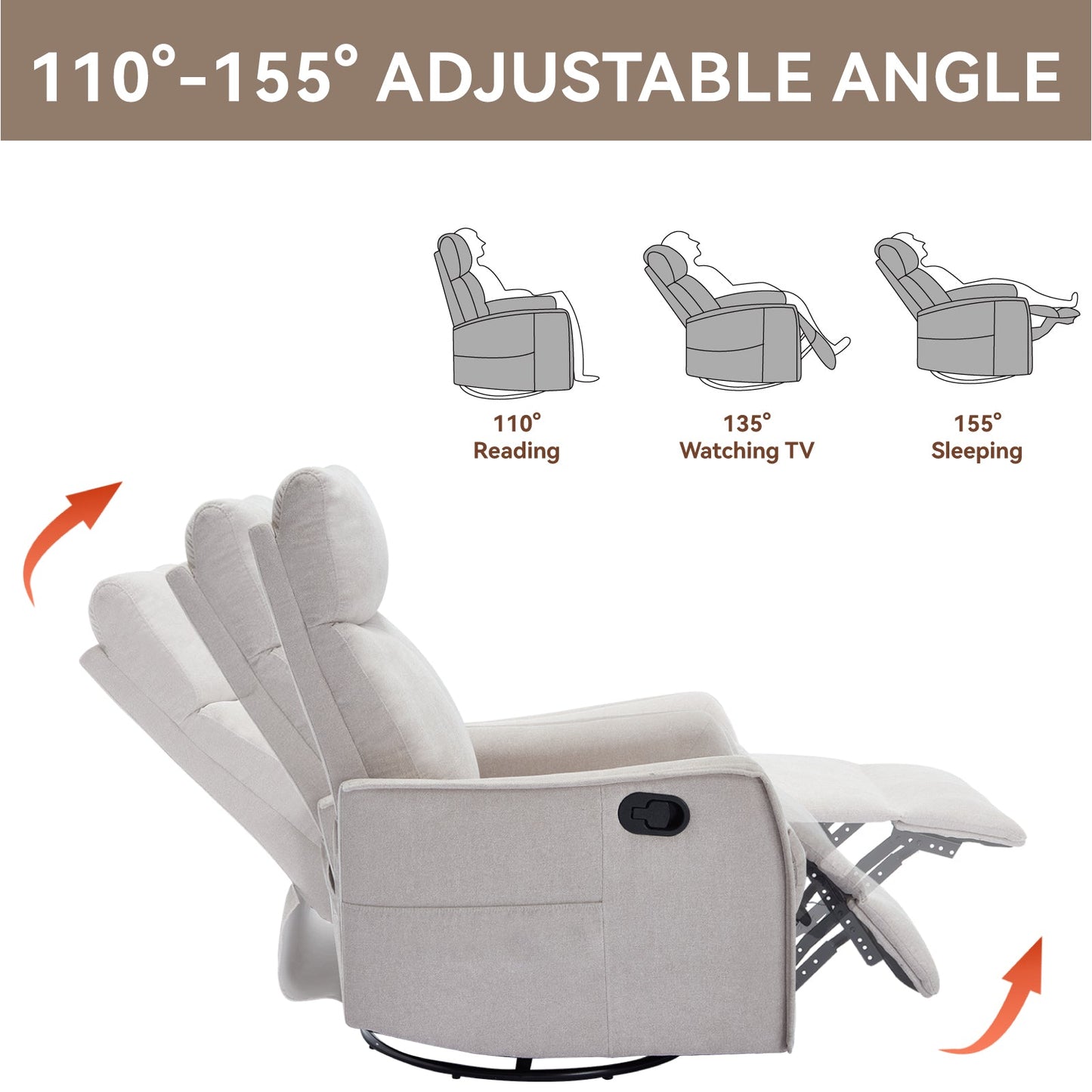 Heat Massage Manual Recliner Chair with Rocker and Swivel in Fabric