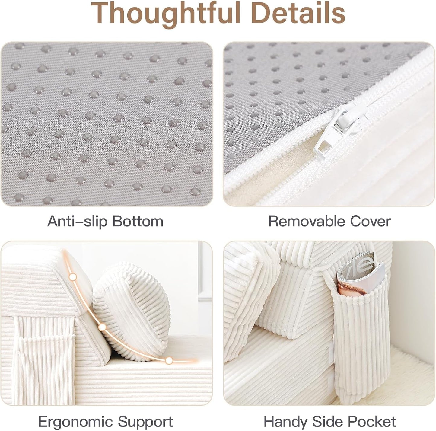 Beige Upholstered Folding Sofa Bed Convertible Floor