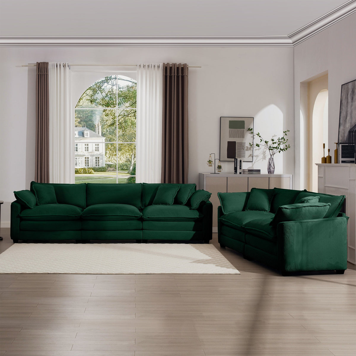 Modern Fabric Living Room Sofa Two Piece Set