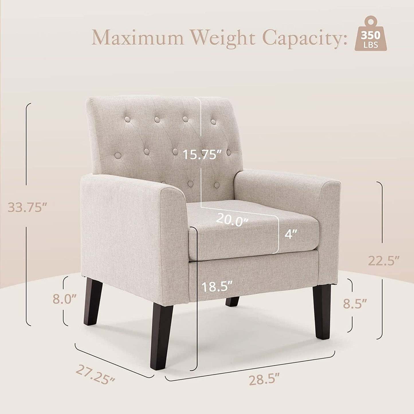 Linen Accent Chair With Button Tufting For Living Room