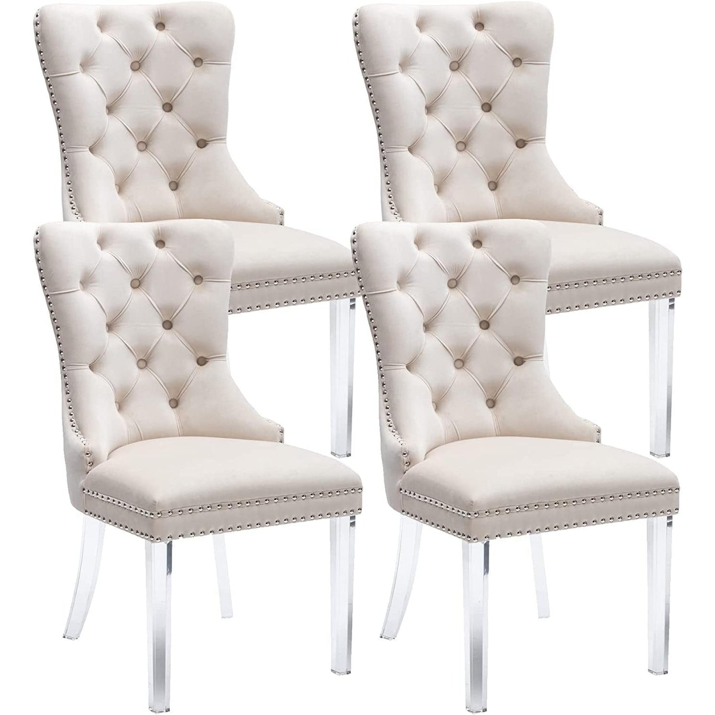 Velvet Tufted Dining Chairs Set of 4 with Acrylic Legs