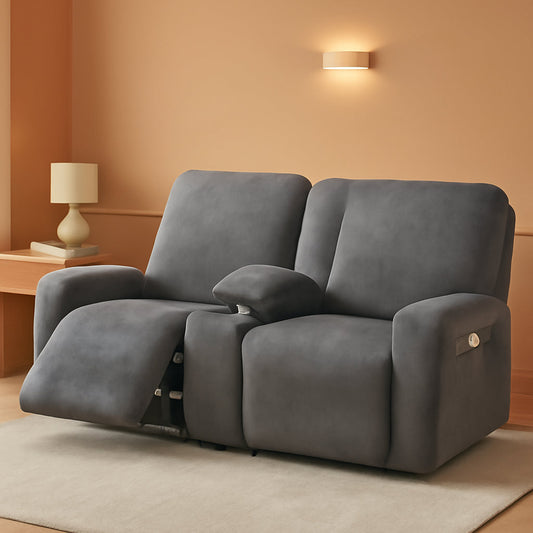Dark Grey Velvet 8 Piece Reclining Loveseat Slipcover