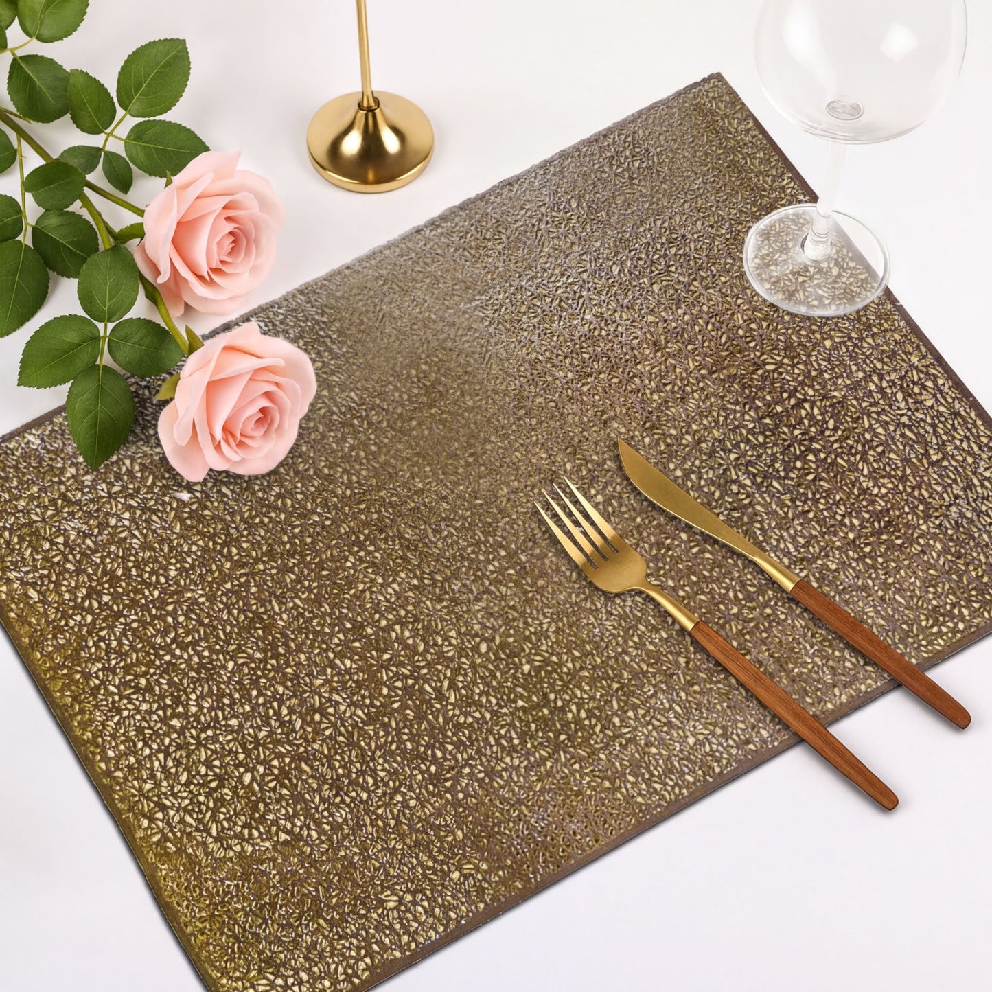 PVC Placemats - Set of 6 Gold Non Slip Table Decor Mats for Dining