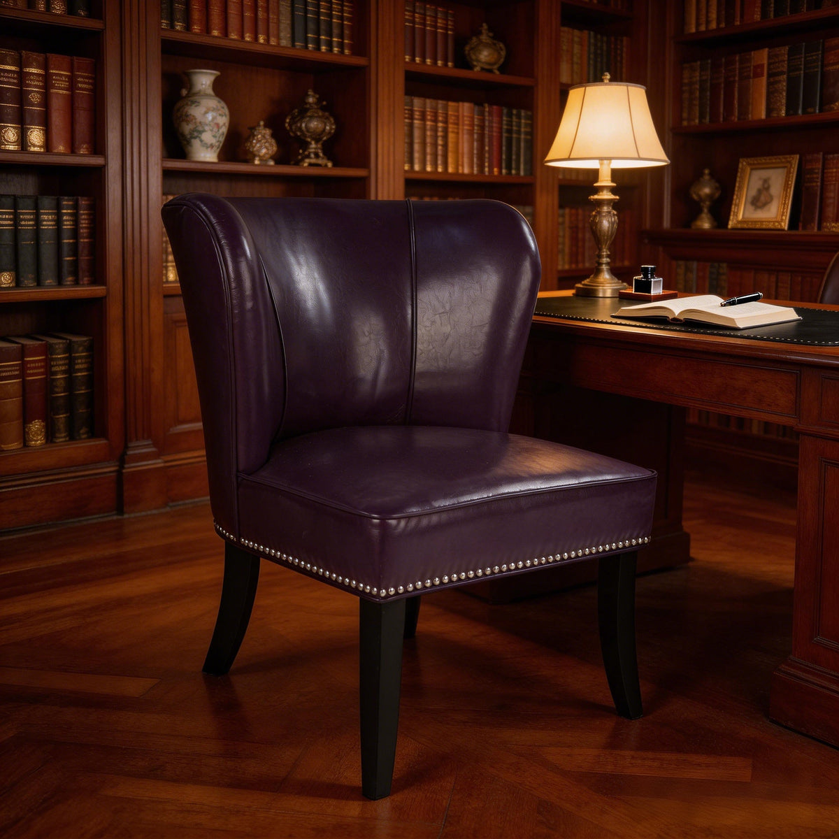 25.6" x 27.2" x 32.8" PU Leather Accent Chair in Purple