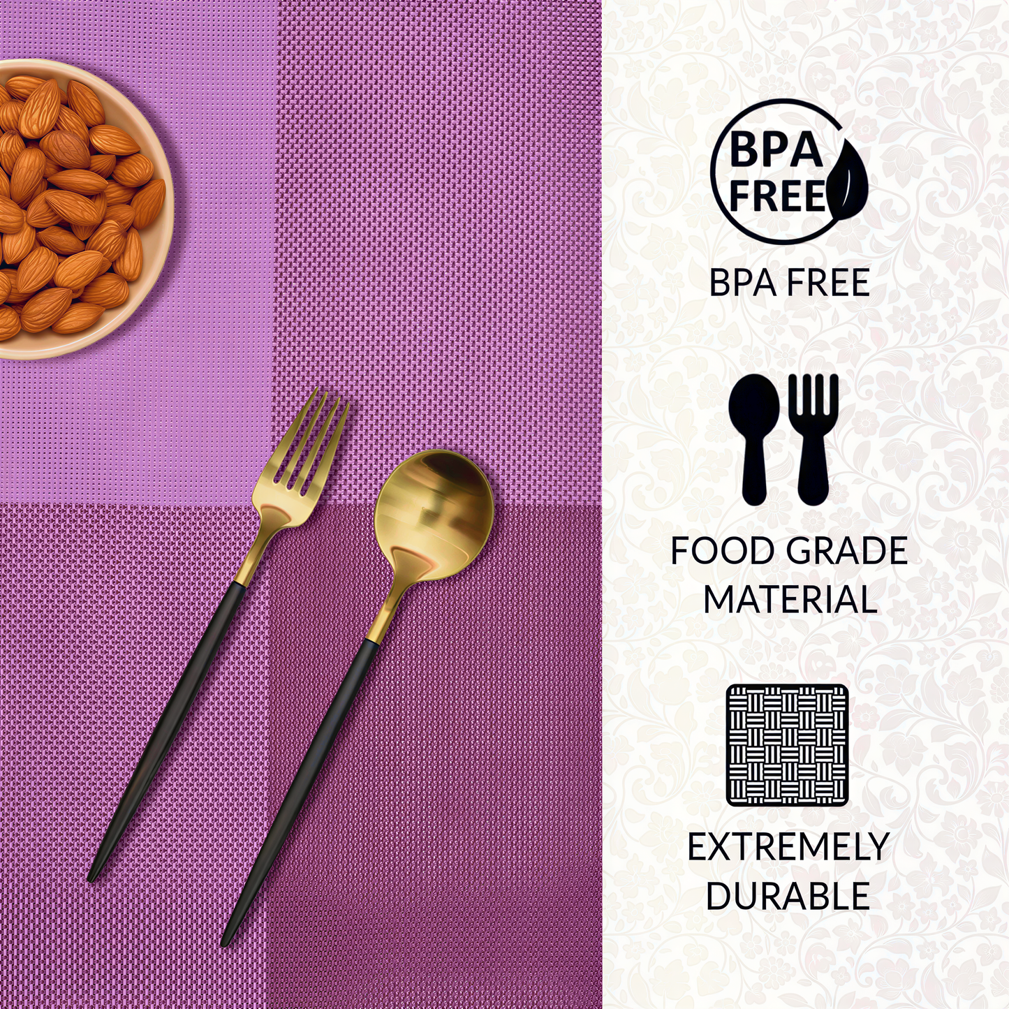 Vinyl Placemats | Scratch Resistant, Washable Table Mats for Indoor Outdoor Dining Decor 18x12"