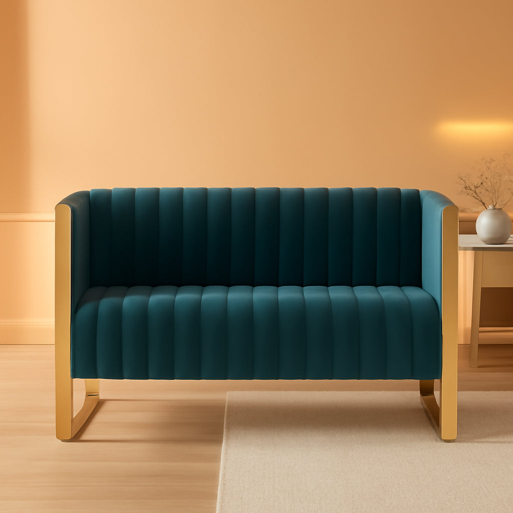 57 Inch Teal Velvet Loveseat For Living Room High Density Foam