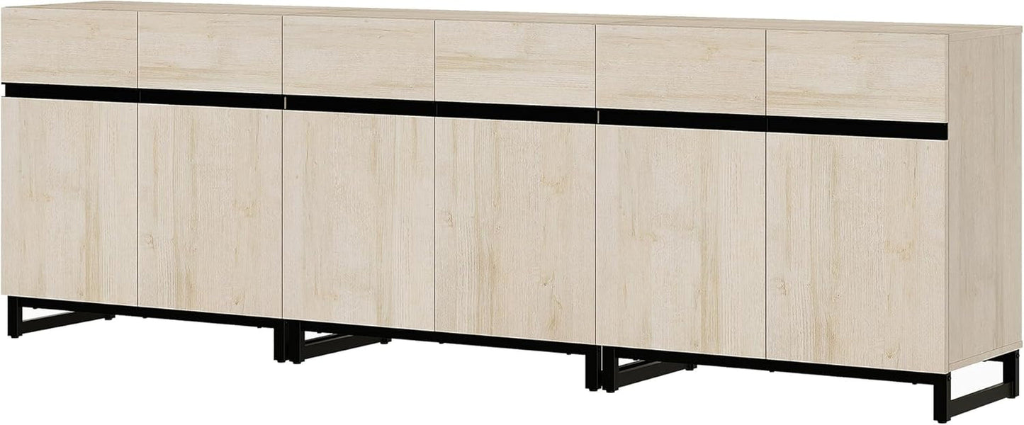 3 In 1 Multifunctional Sideboard Buffet Cabinet With Adjustable Shelves In Light Oak Finish For Living Room
