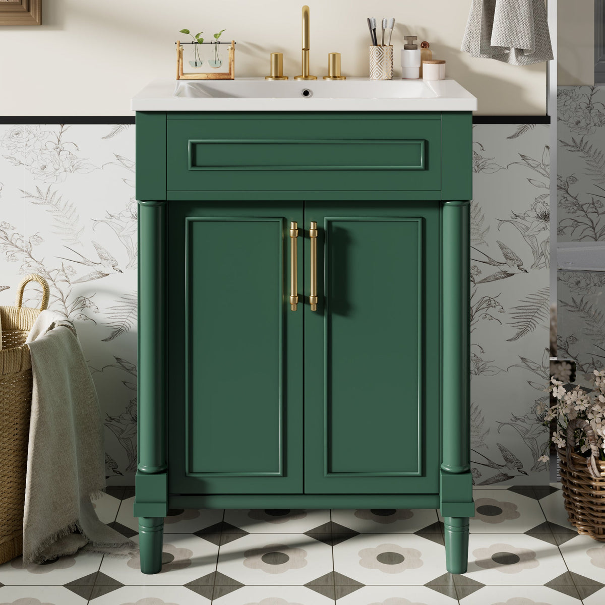 24" Bathroom Vanity with Integrated Ceramic Sink