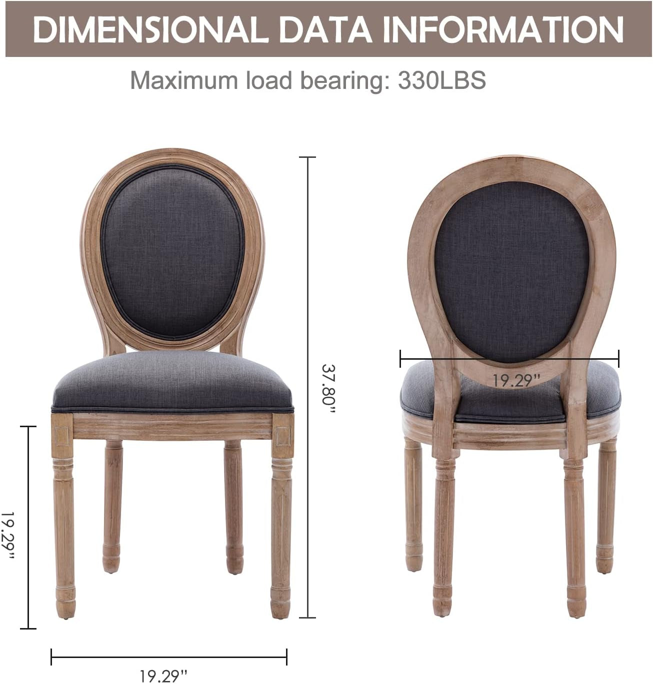 Set Of 4 French Vintage Dining Chairs Solid Wood Frame Tufted Fabric