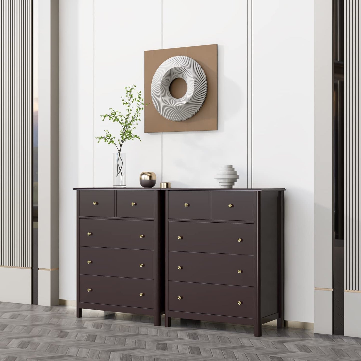 Dark Brown Modern 5 Drawer Chest of Drawers for Bedroom
