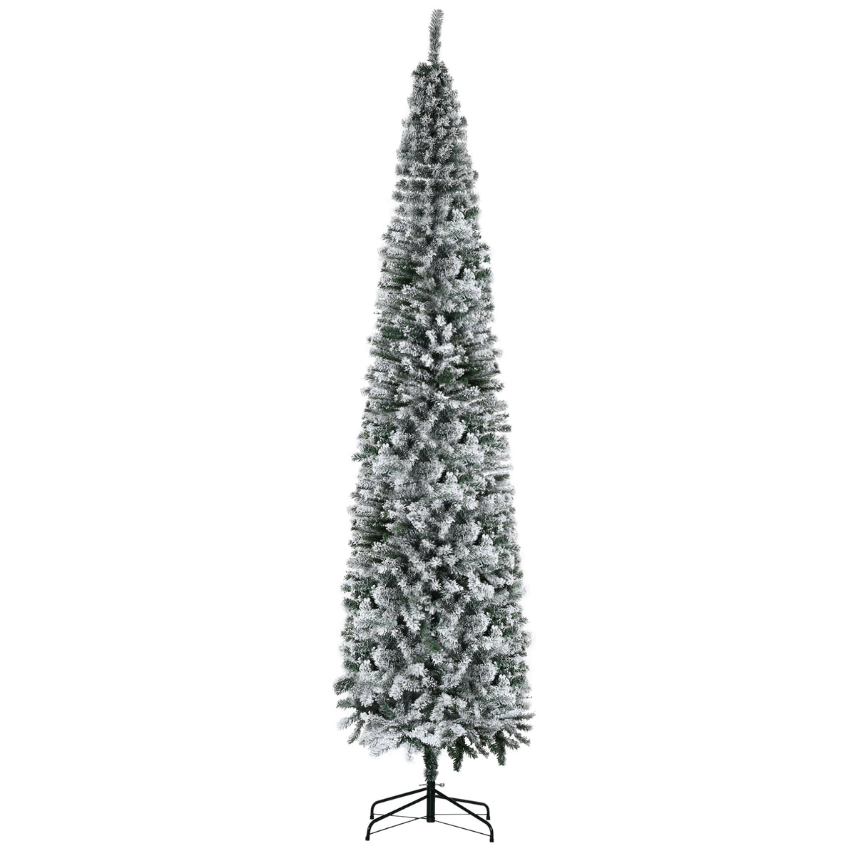 HOMCOM 9' Tall Unlit Snow-Flocked Slim Artificial Christmas Tree