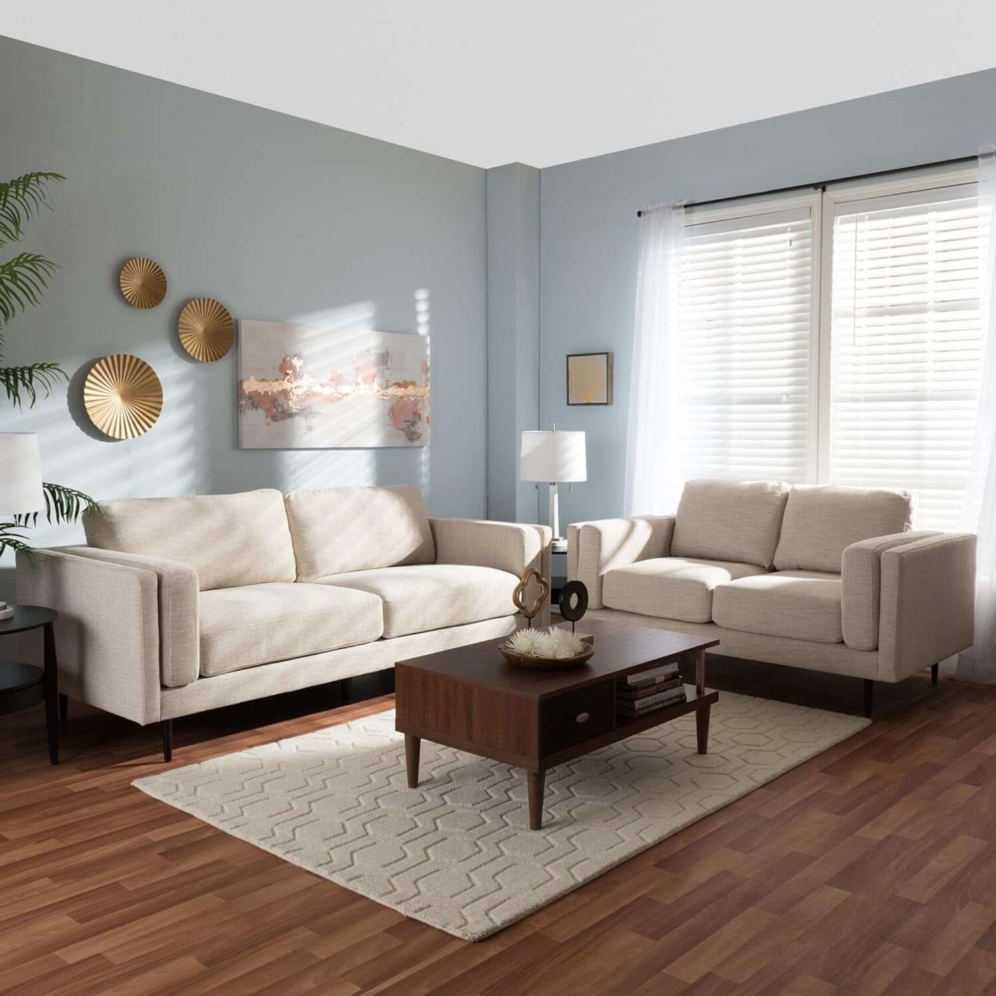 Noa Light Beige Fabric Upholstered 2Piece Living Room Set