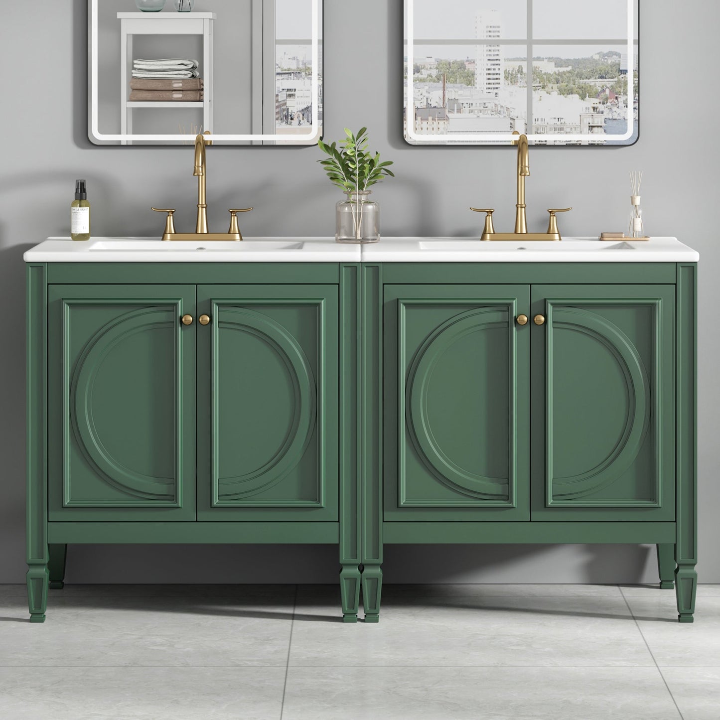 60" Bathroom Vanity with Double Sink Combo Set