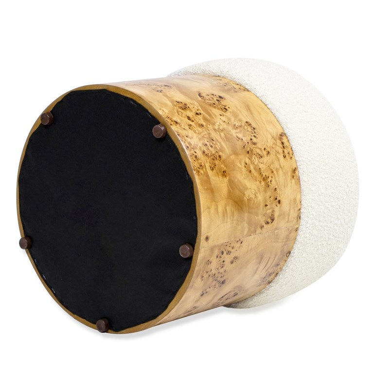 Nebula Round Burl Wood Upholstered Ottoman