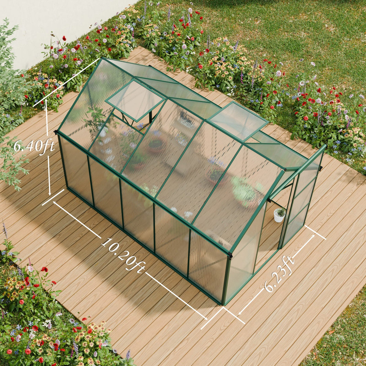 6X10FT Polycarbonate Greenhouse with Raised Base
