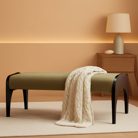 51 Inches Wide Linen Textured Emerald Ottoman Bench
