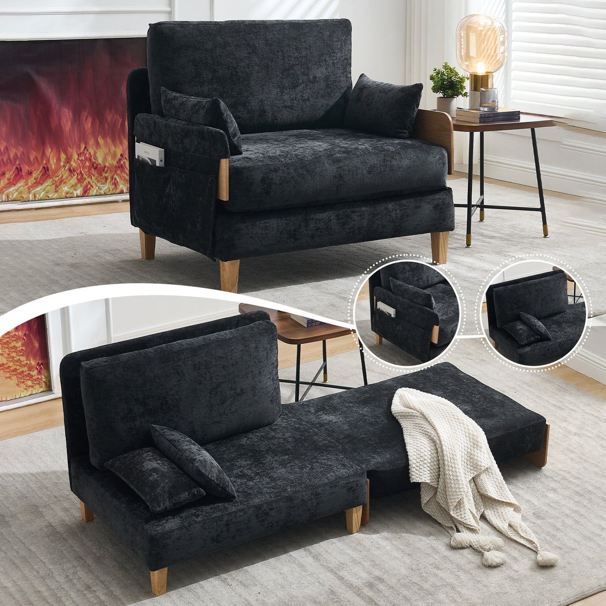 Foldable Sofa Bed Recliner - 3-in-1 Convertible Sleeper