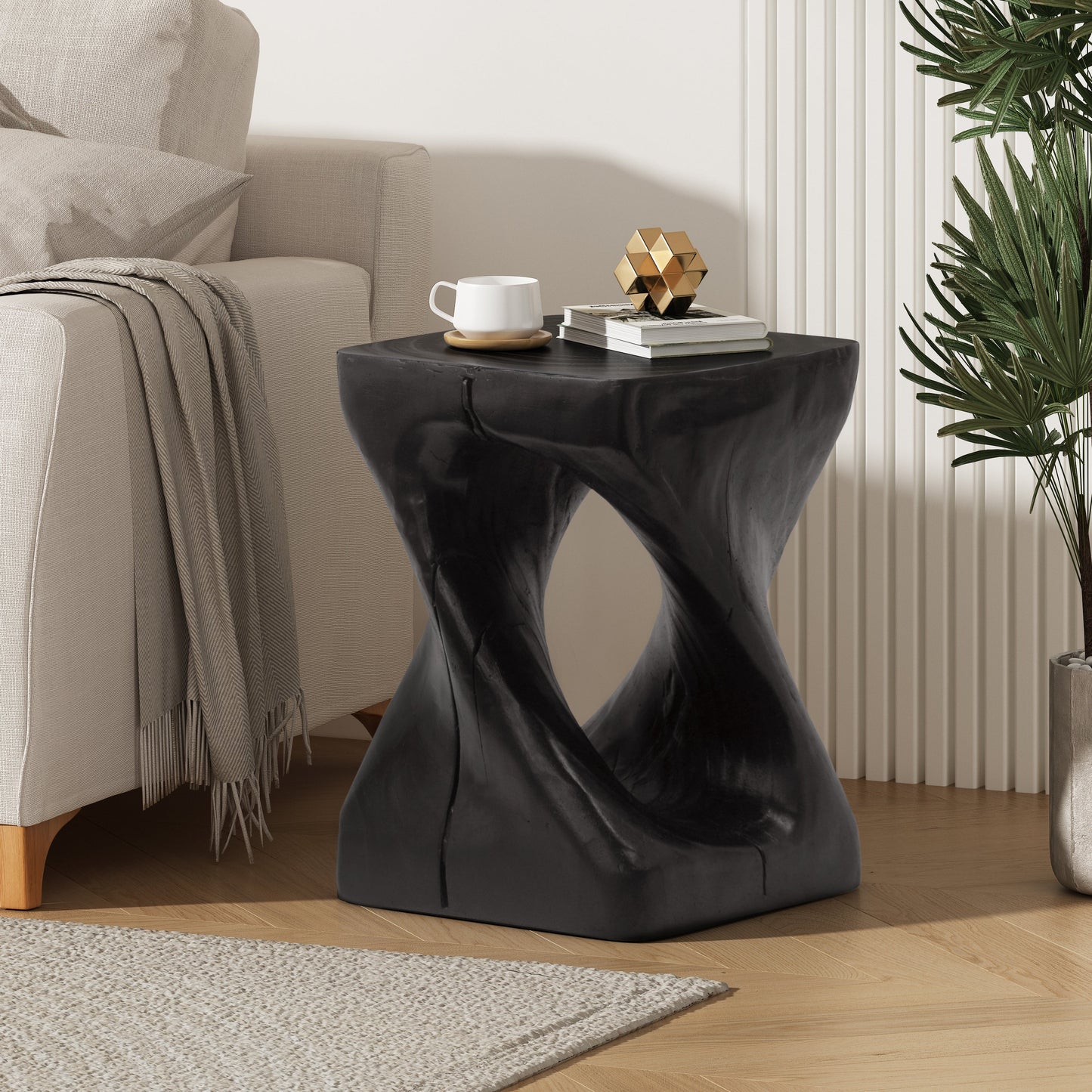 MGO Twist Shape Side Table, Wood-like texture