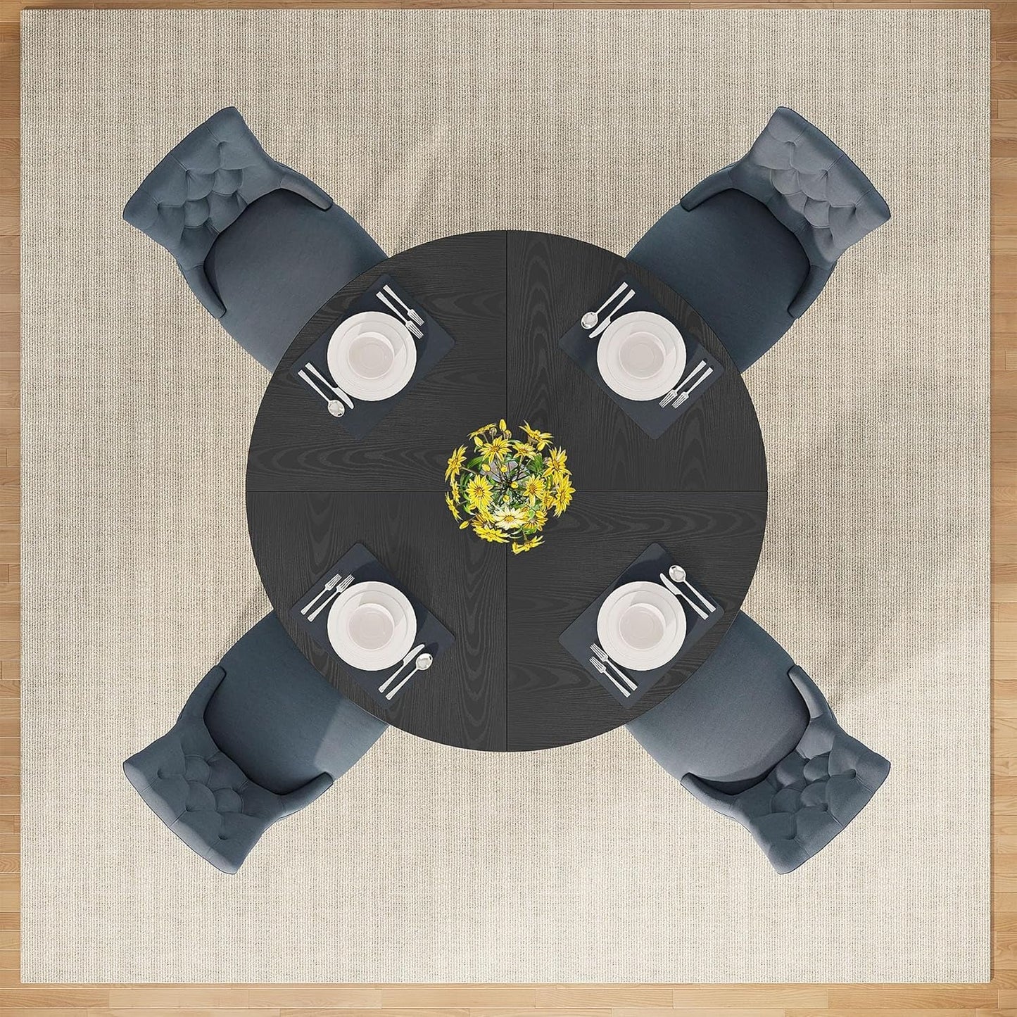 Round Wood Dining Table Farmhouse 47 Inch For Dining Room With Cross Base Black