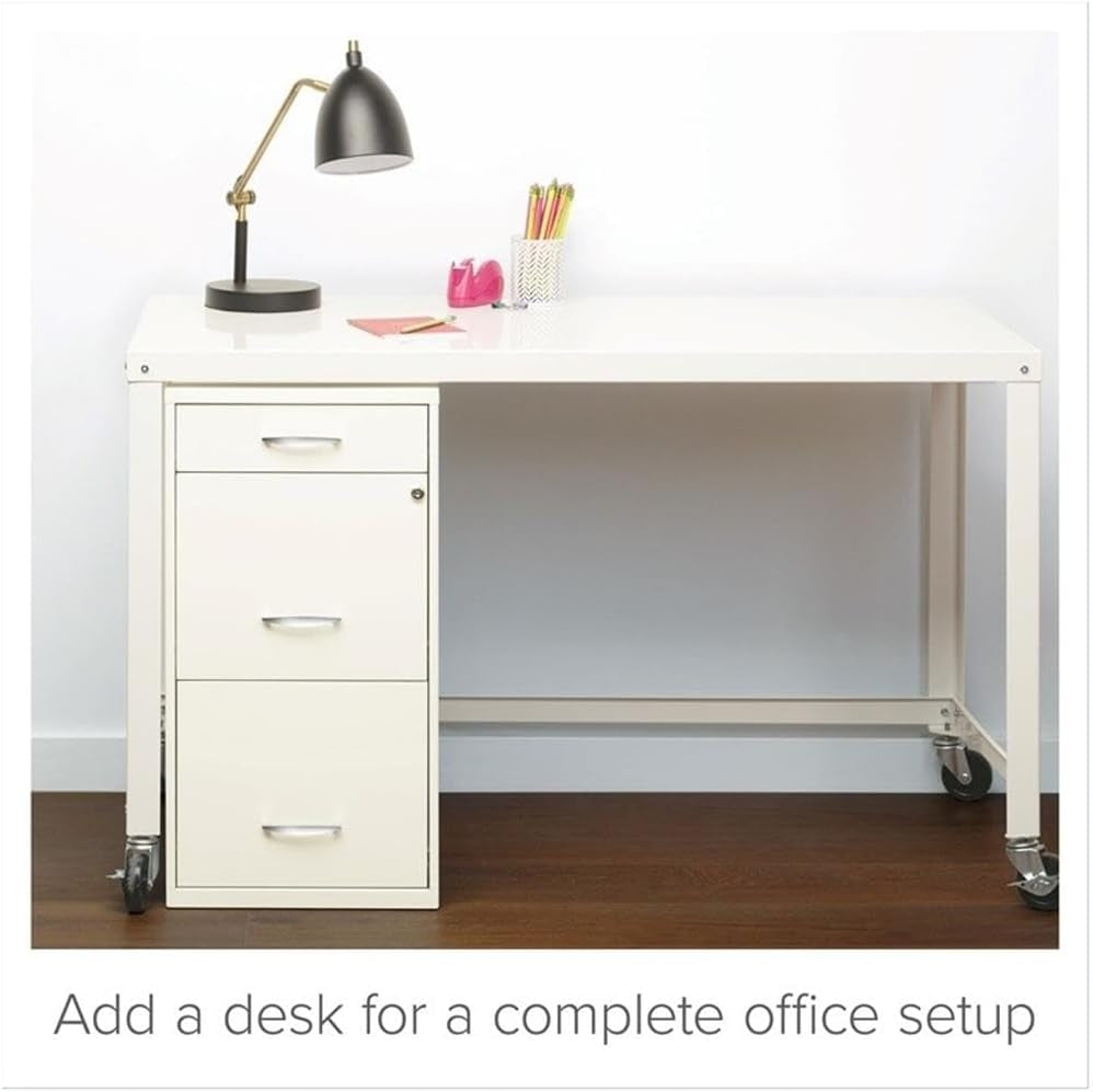 3 Drawer 27.32 Inch White Metal Filing Cabinet Lockable Preassembled For Legal And Letter Size