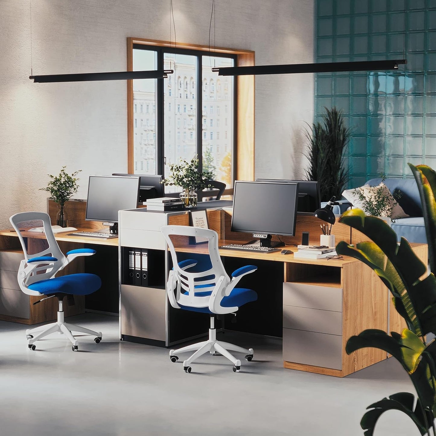 Ergonomic Office Chair Blue Mesh With White Frame Mid Back