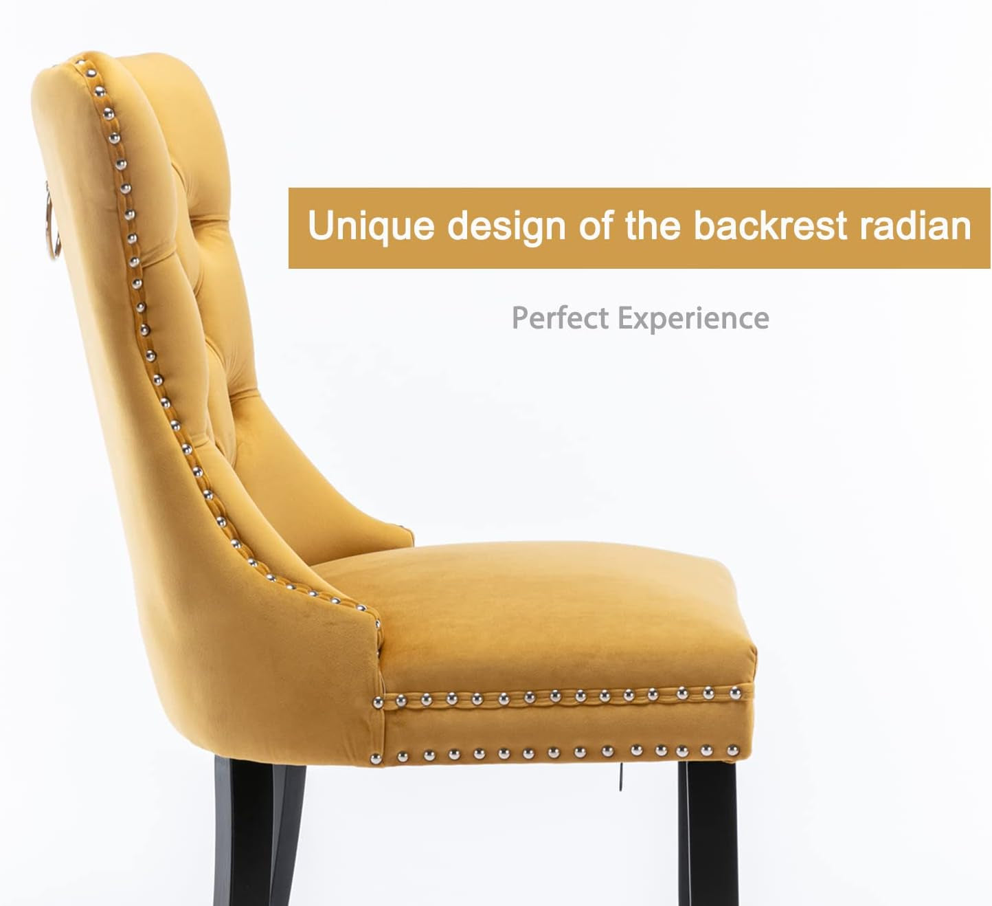 Velvet Tufted Dining Chairs Set Of Four Gold Finish