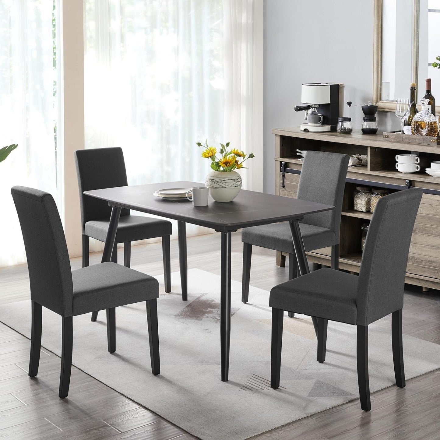 Dark Grey Upholstered Dining Chairs Set Of 4 With Wood Legs