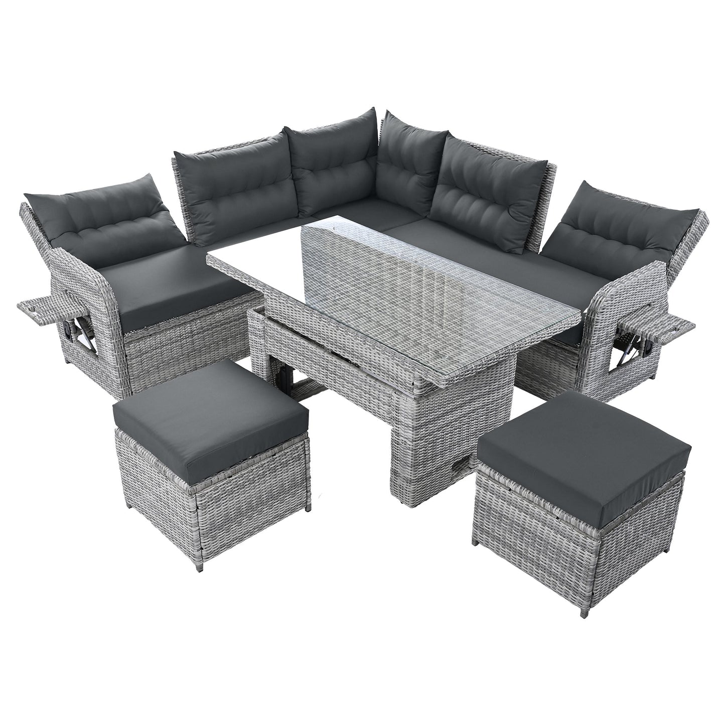 Outdoor Furniture Set Patio Rattan with Recliners and Tables