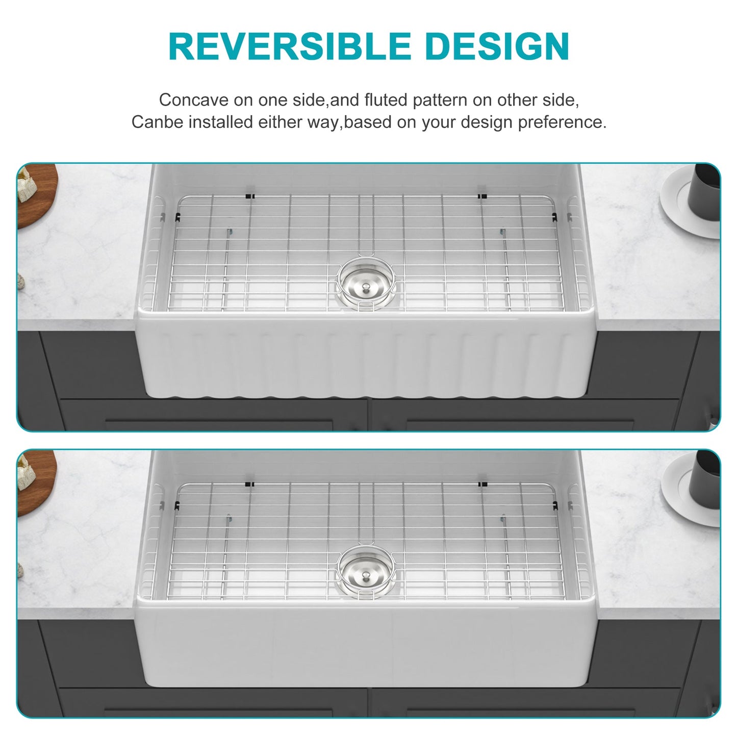 White Kitchen Sink - 33 x 18 x 10 Inch
