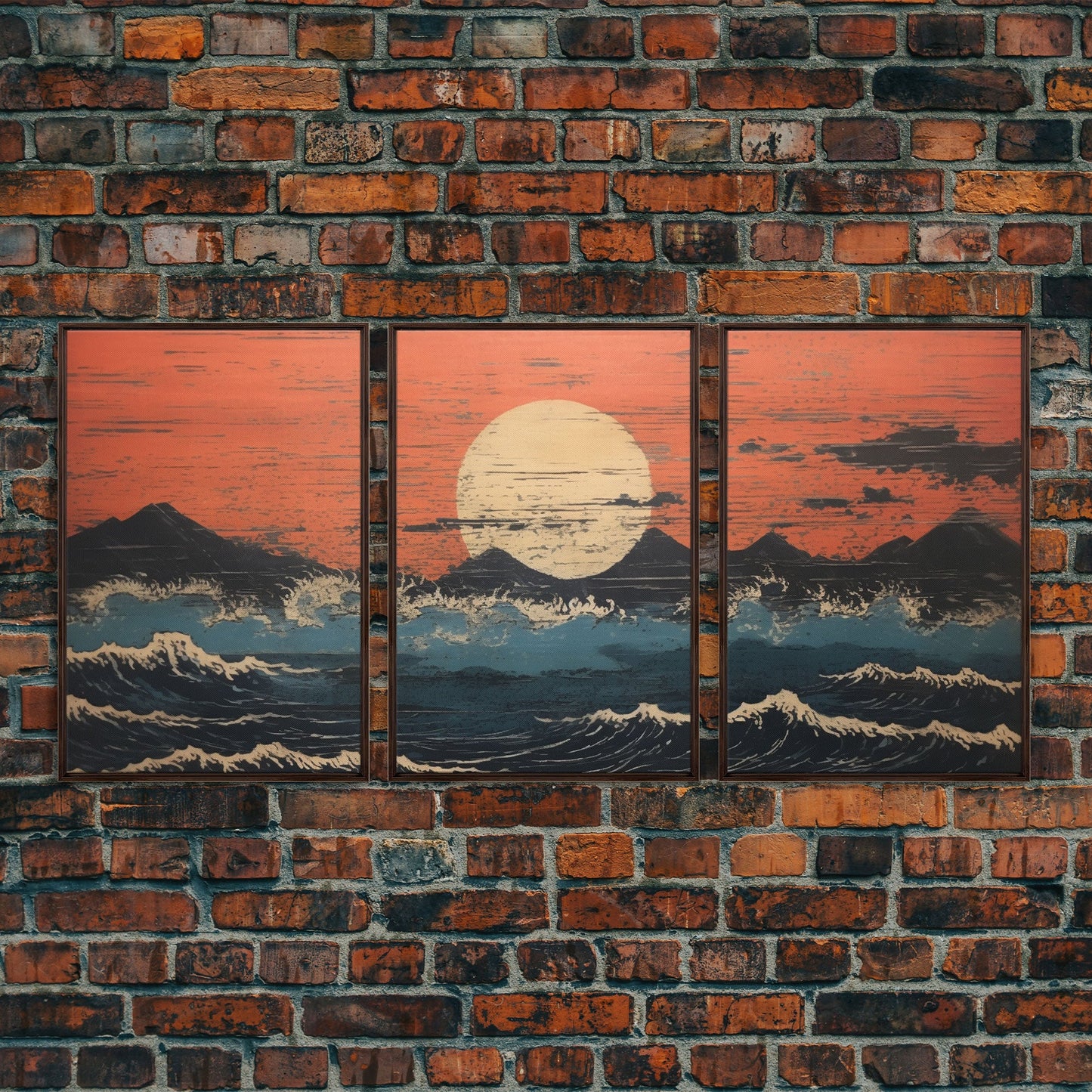 Japanese Ukiyo-e Ink Block Canvas Prints, Triptych Art, 3 Panel Wall Art, 3 Piece Set, Framed Canvas Art, Wall Decor, Above Couch Art
