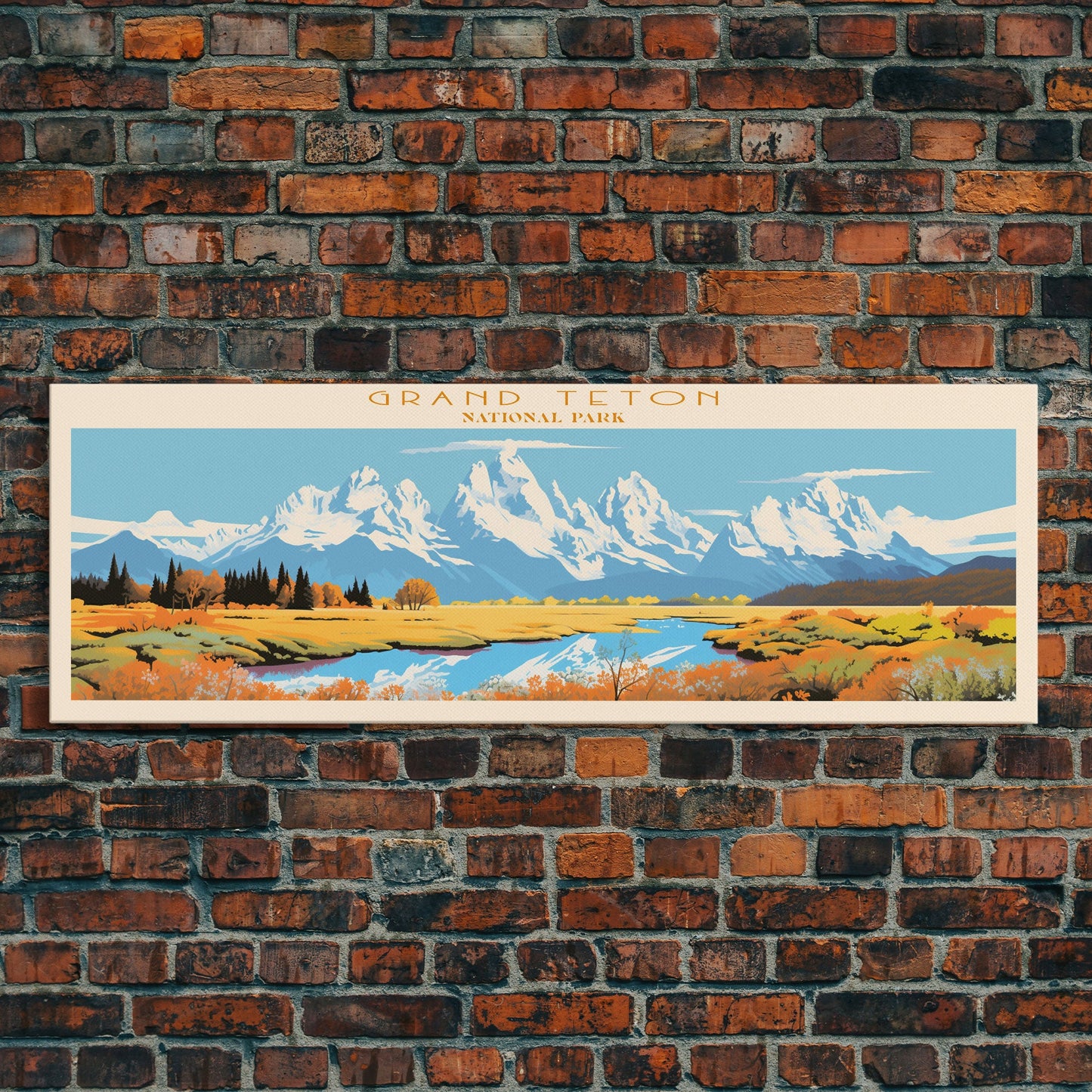 Grand Teton National Park, Panoramic Wyoming Travel Art, National Park Print, Minimalist Travel Art, Midcentury Modern Style Landscape