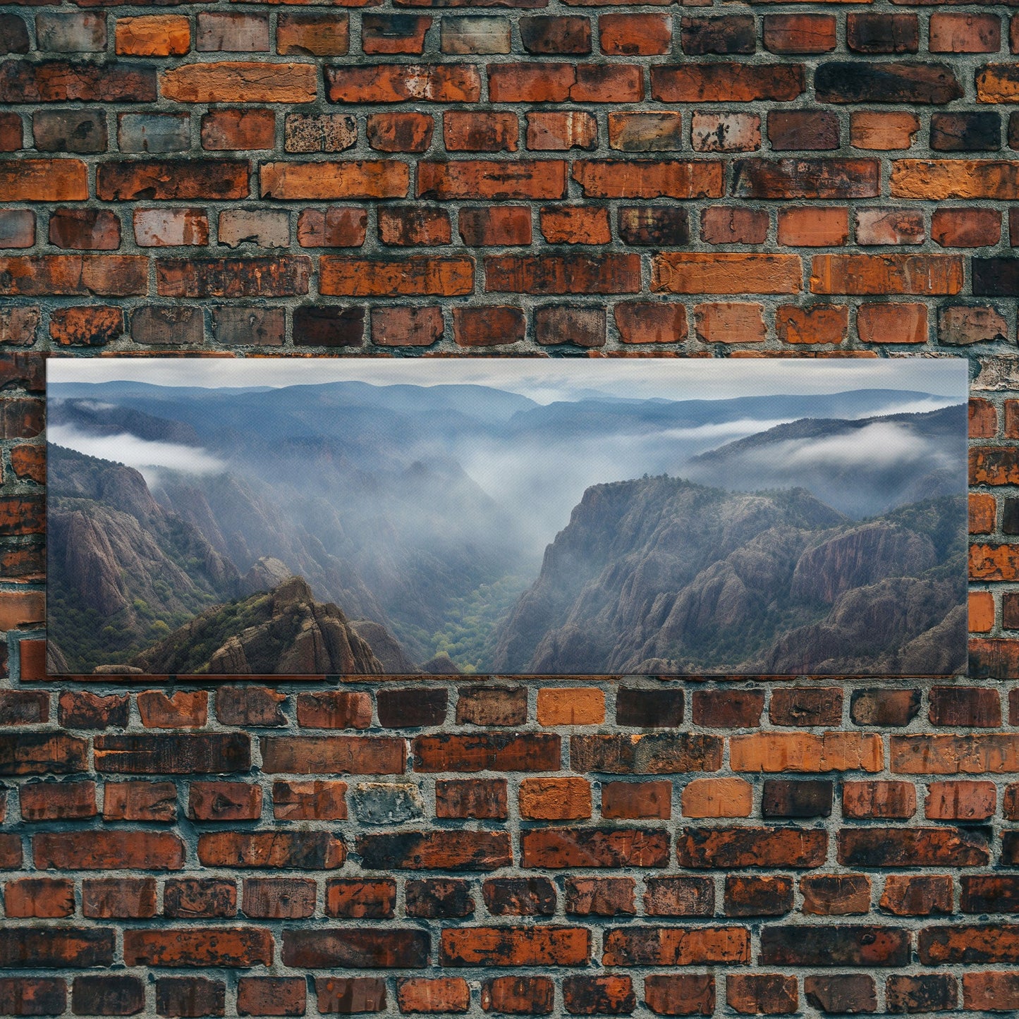 Ultrawide Panoramic Watercolor Landscape Painting Of A Desert Canyon, Framed Canvas Print, Subdued Boho Minimalist Wall Art, Guest Room Art